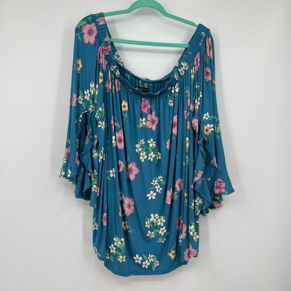 Lane Bryant Off The Shoulder Ruffle Flounce Sleeve Floral Blouse Top Shirt Plus
